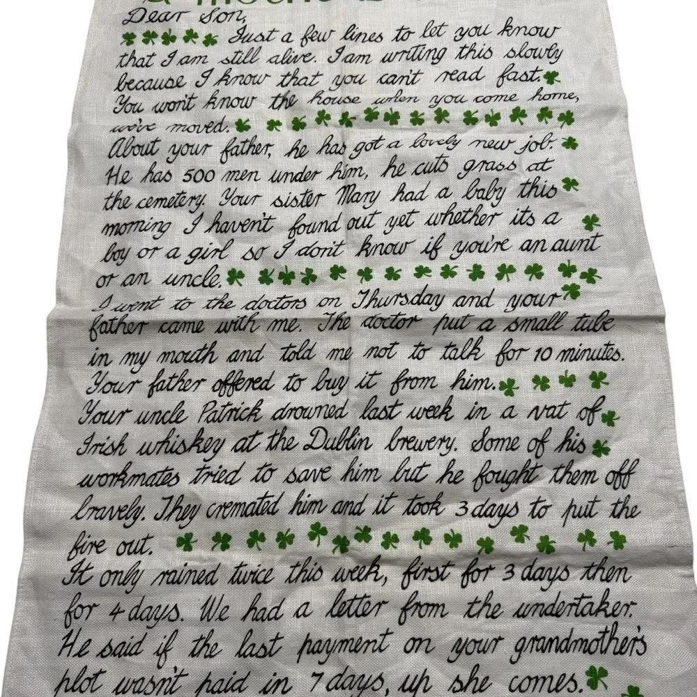 Vintage Fingal Irish Linen Tea Towel A Mothers Letter Irish Humor Ireland